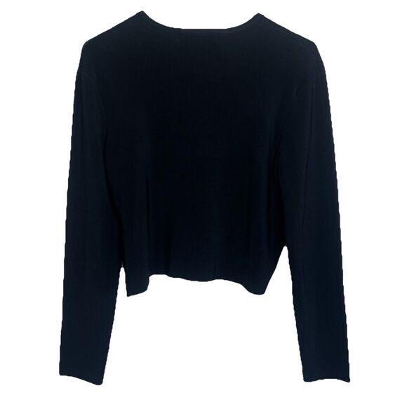 LELA ROSE Black Knit Crop Cardigan Jacket Long Sleeve Snap Front Large Office r9 - Picture 4 of 6